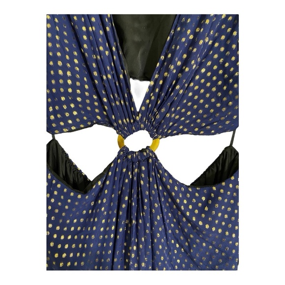 DELFI Cerise Gown Maxi Dress Waist Cutout in Blue Gold Silk Chiffon Size Large - Picture 8 of 13